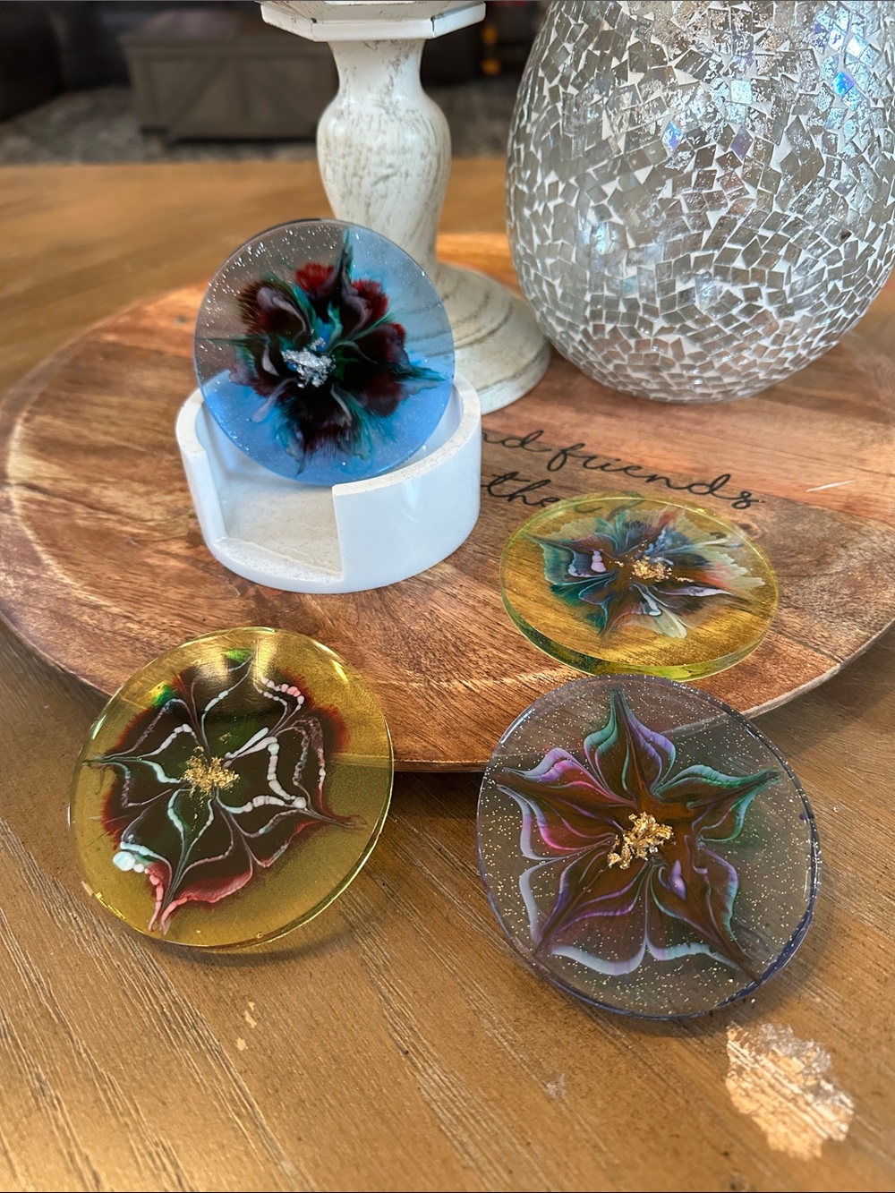 Handcrafted Floral Resin Coasters - Multicolor (Set of 4)